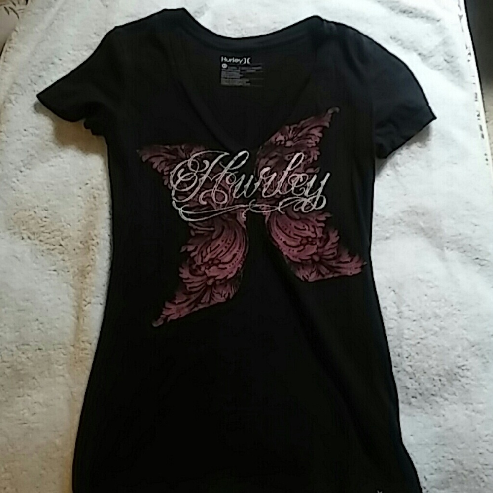 Hurley Black w/Purple Butterfly V-Neck Tee